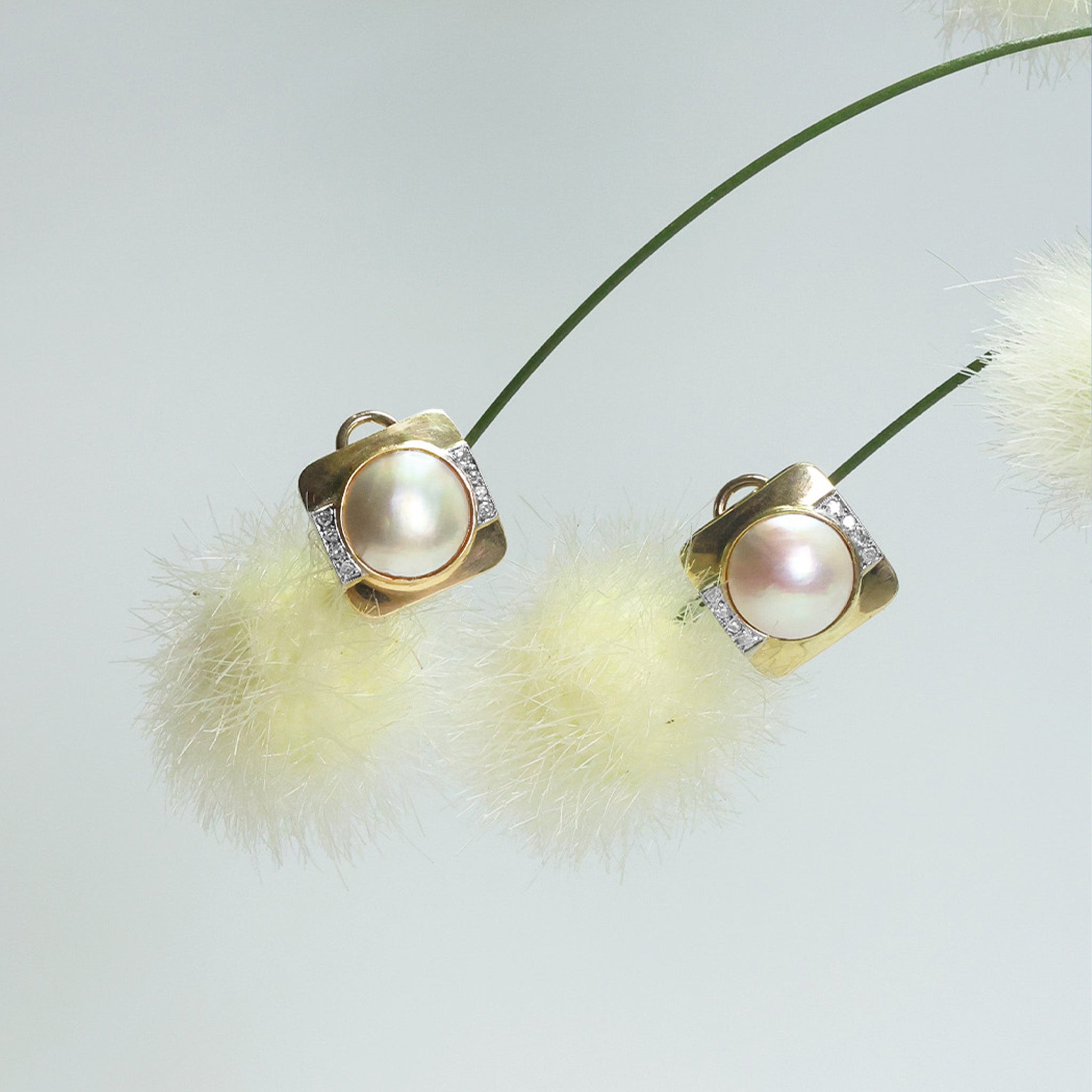 Juego de Oro Amarillo y Blanco 14k con Perla y Brillantes