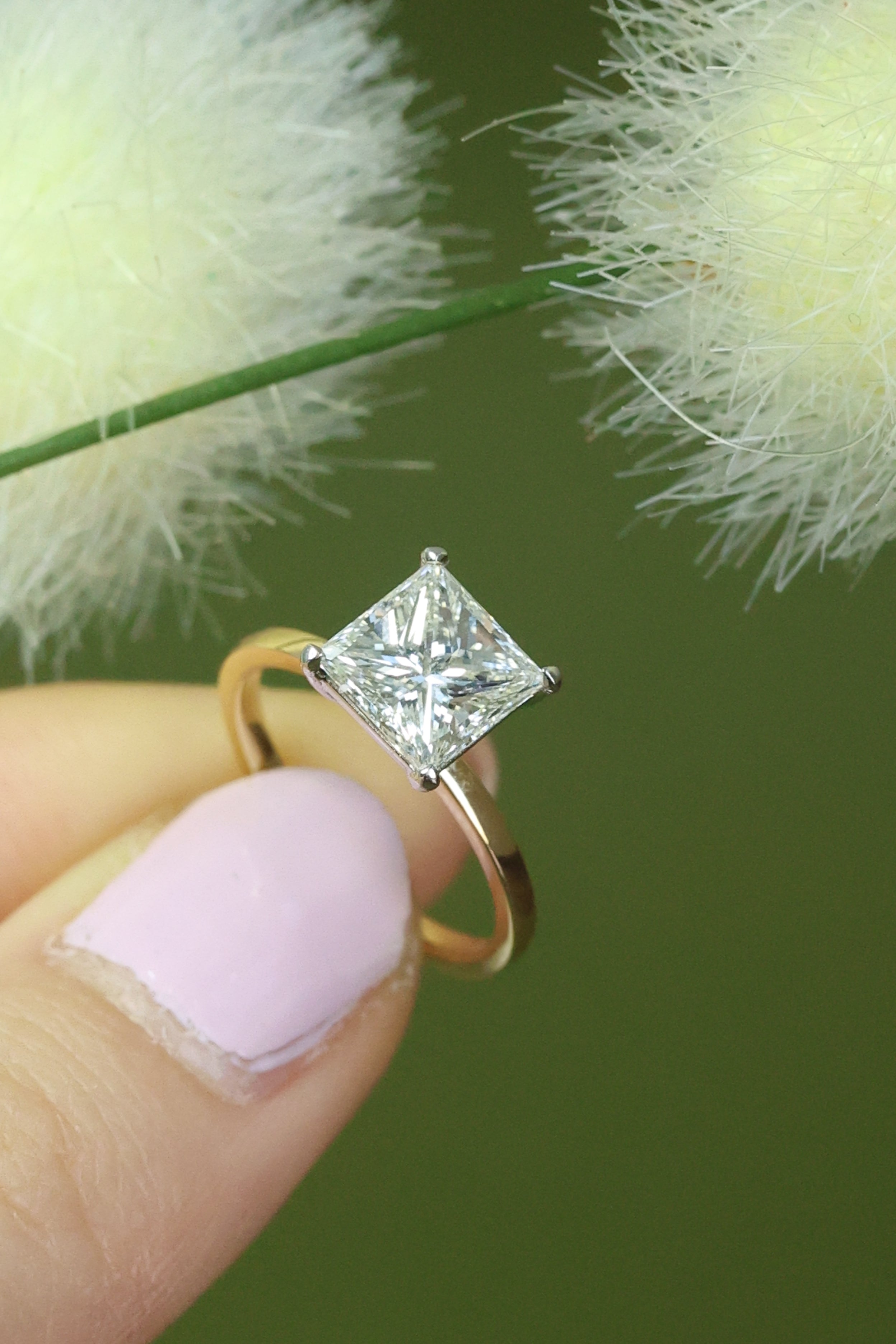 Anillo Oro Blanco 14k con Diamante Princess